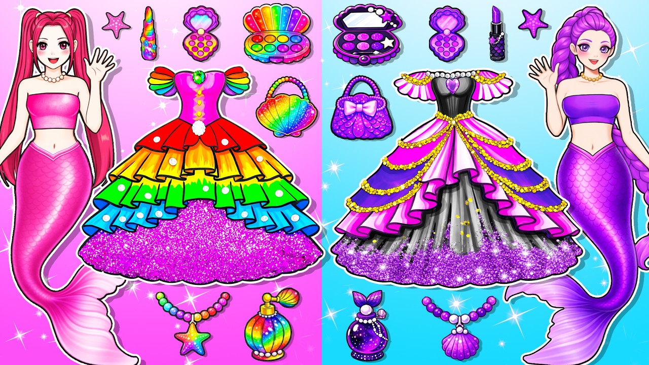 Pink VS Black 💗🖤 Huntrix RUMI MIRA Mermaid Makeup And Dress Up Fashion Play set | DIY Paper Dolls