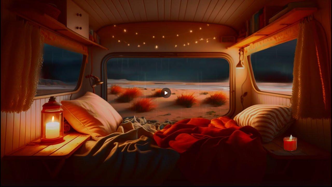RAINY NIGHT IN A CAMPER VAN - Relaxing Ambience for Study, Sleep, Meditation