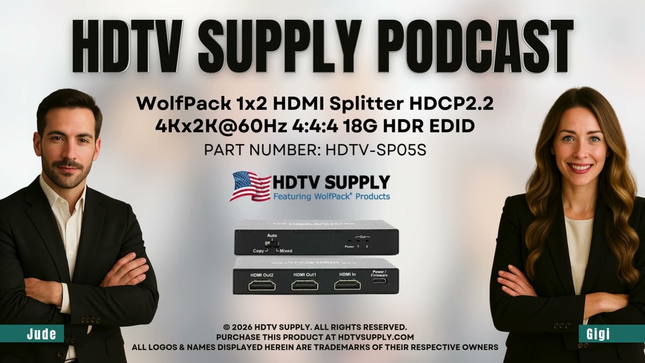 WolfPack 1x2 HDMI Splitter HDCP2.2 4Kx2K@60Hz 4:4:4 18G HDR EDID