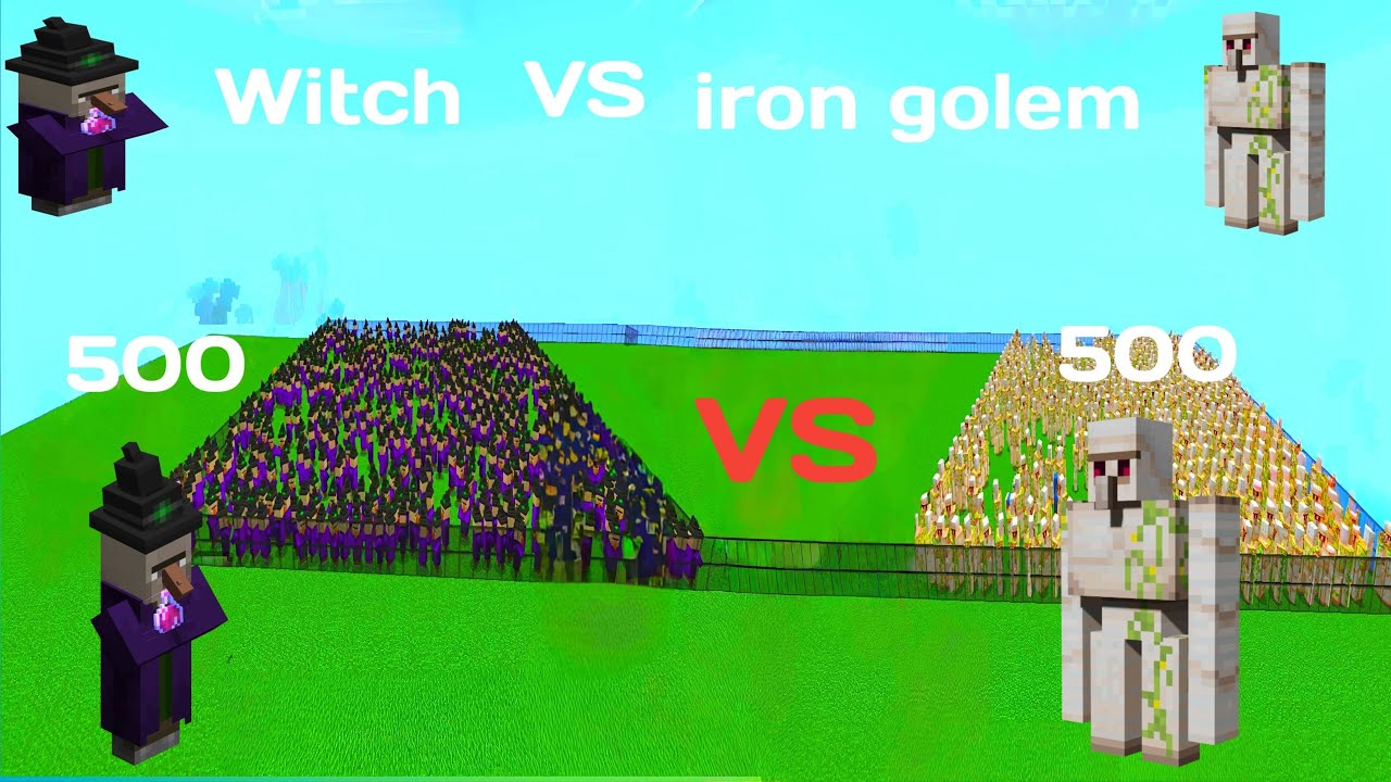 Witch 500 VS 500  iron golem in Minecraft
