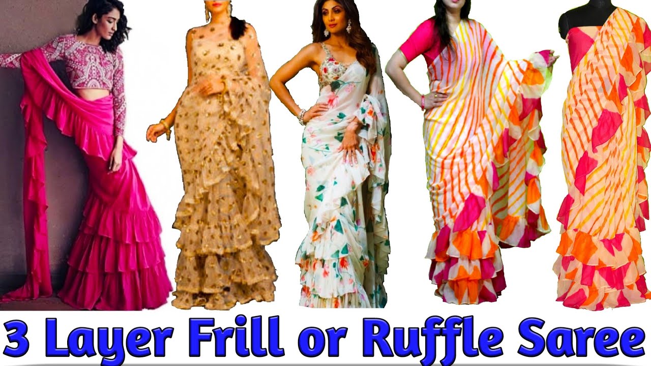 3 Layer FRILL or RUFFLE Saree make at home, तीन लेयर  फ्रिल या रफल साड़ी बनाना सीखें Krishna Creation
