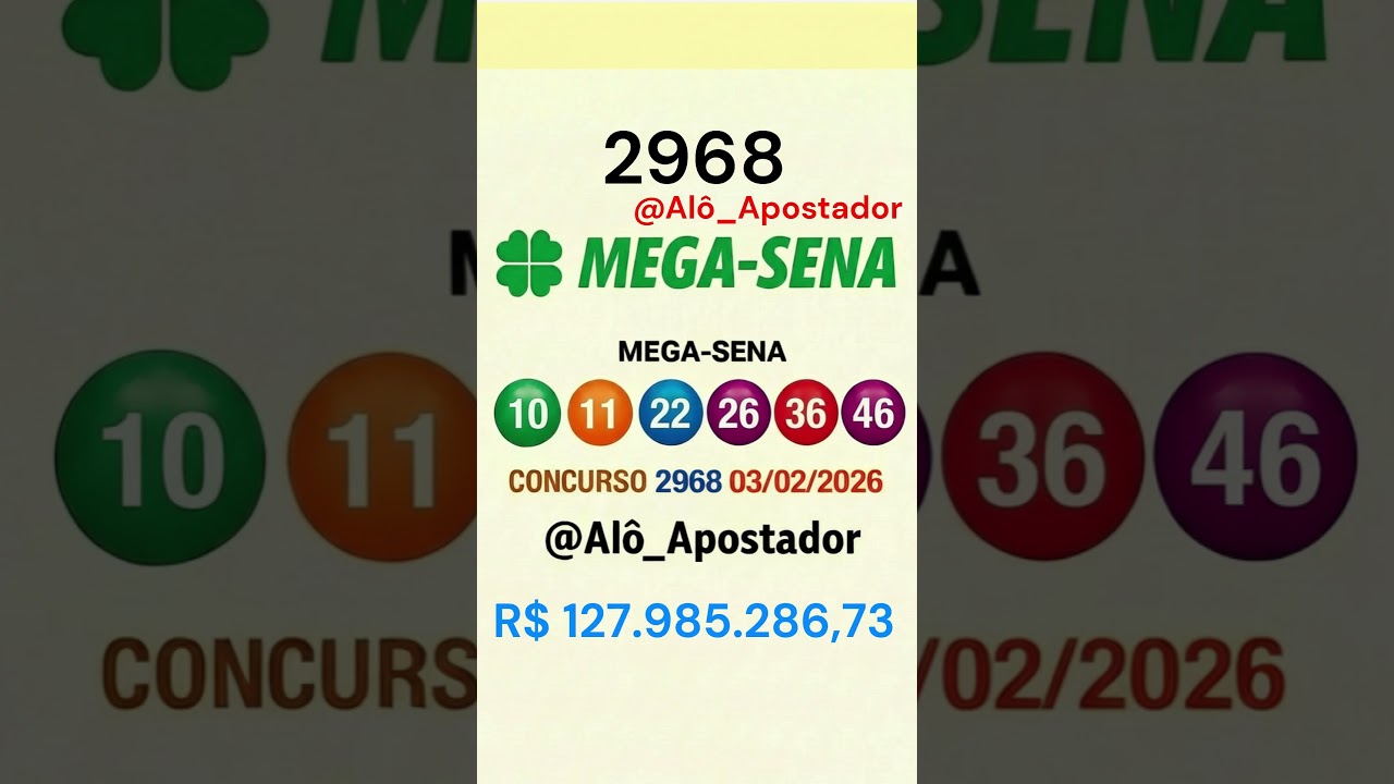 RESULTADO DA MEGA SENA 2968 EM 03/02/2026.#megasena #aloapostador#loteriasdacaixa #sorteiodamegasena