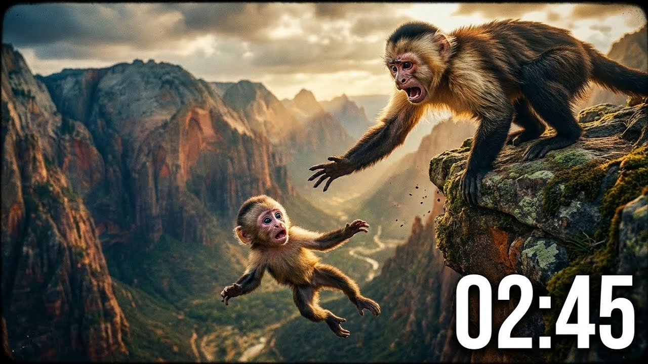 Mother & Baby Monkey Fall Down Mountain | Man Risks Life for Extreme River Rescue