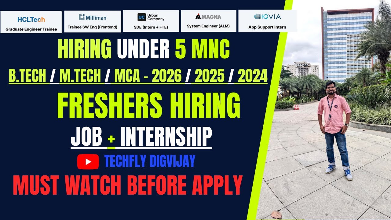 Big IT Hiring for Freshers 2025 | HCLTech, Milliman, Magna, Urban Company, IQVIA | Apply Now