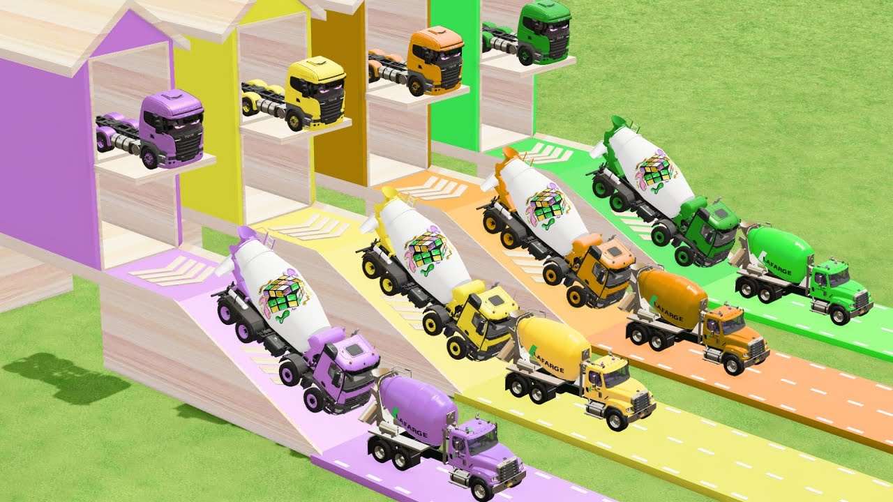 Garage with Colors - ALL MIXER TRUCK WITH DOUBLE FLATBED TRAILER TRUCK DAFF, TRUCK ISUZU