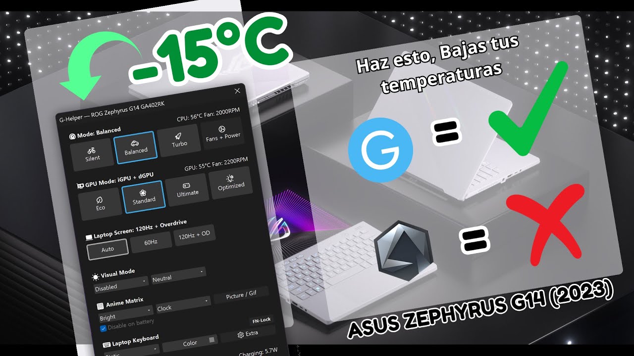 Baja 15°C en tu ASUS Zephyrus G14 (G-Helper vs Armory Crate)