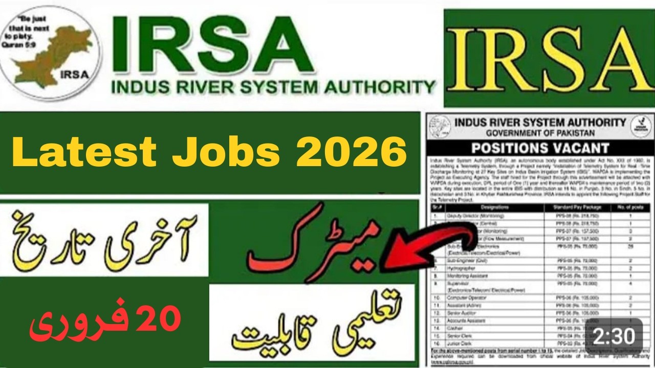 IRSA New Jobs 2026 | Indus River System Authority Latest Govt Jobs | How to Apply & Eligibility