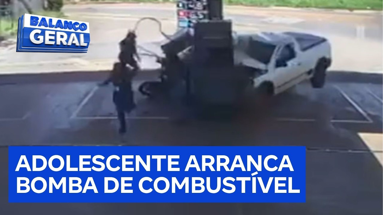 Carro invade posto em alta velocidade e provoca vazamento de combust&iacute;vel