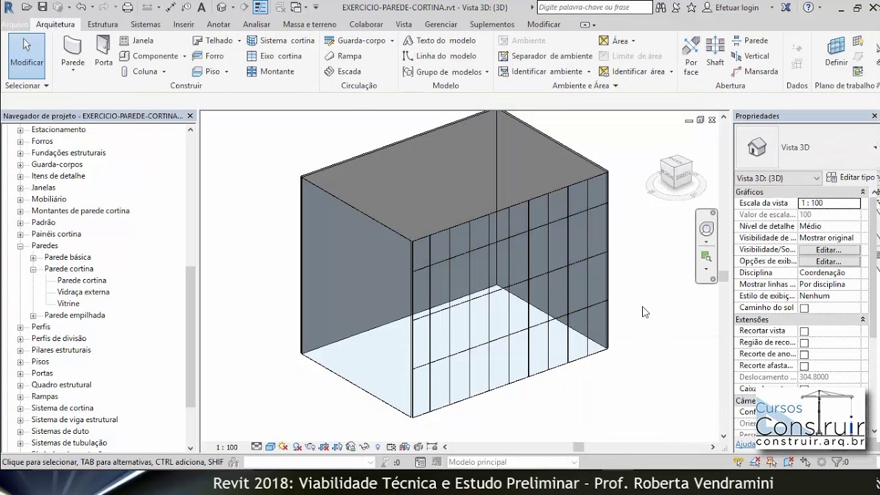 REVIT Viabilidade Aula 4.1: Introdução às paredes cortina (CURTAIN WALL)