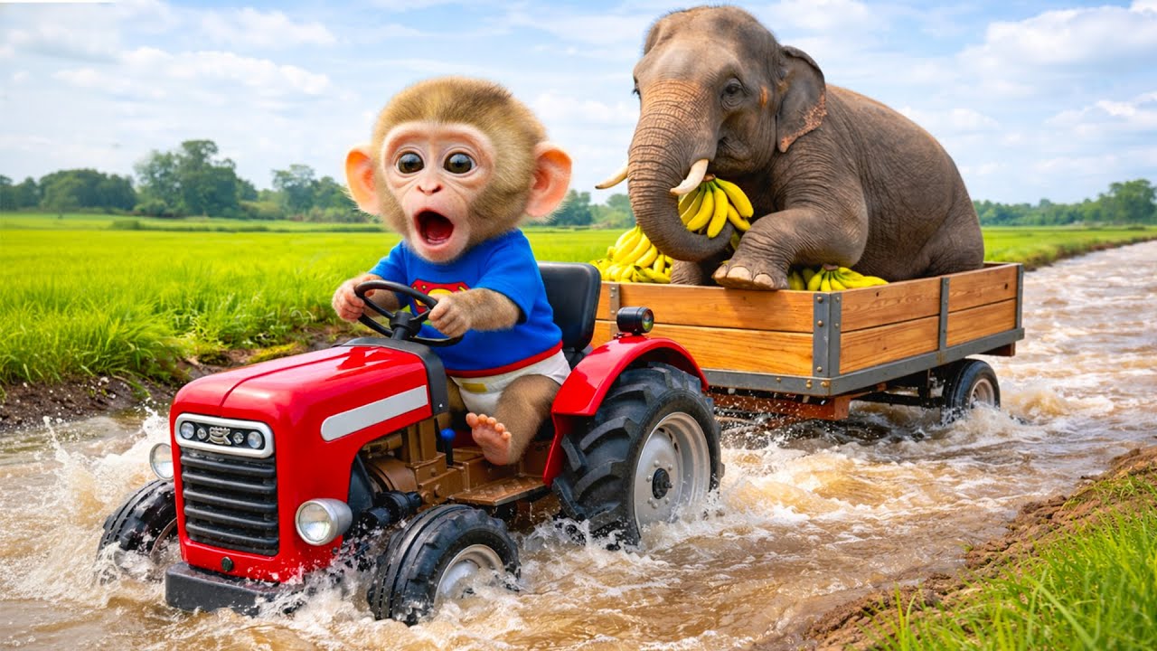 🐒🐘 Monkey Kiki Farm Trip Turns CHAOTIC as a Drowning Elephant Needs Help… His Rescue SHOCKS All! 😱