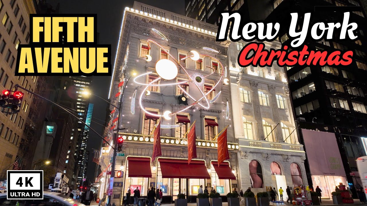 Christmas in New York City | Walking Fifth Avenue | Cartier Mansion Christmas Light Show 2024 [ 4K ]