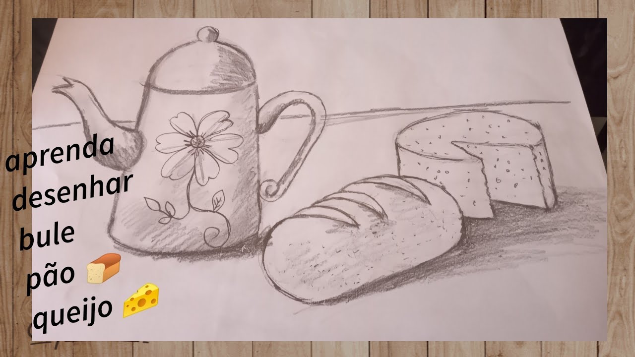 Como desenhar bule, pão e queijo de maneira fácil