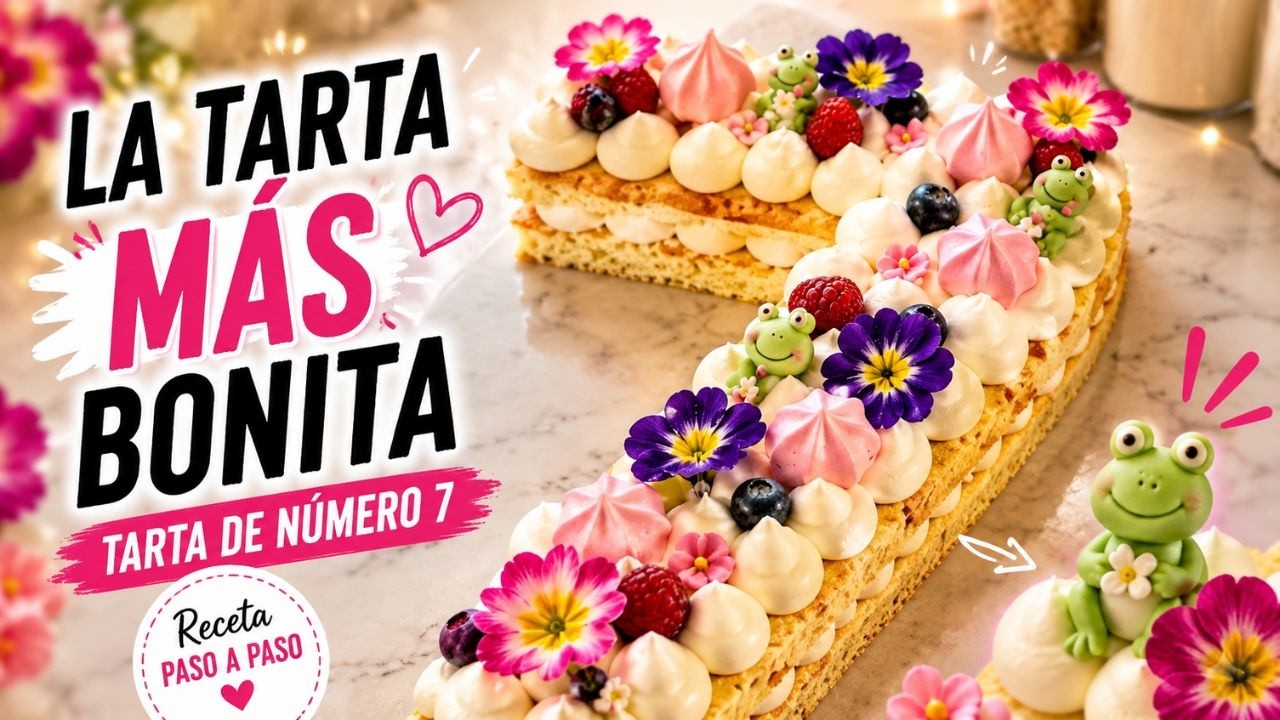 Pastel de números 7 ¡La tendencia más dulce! Con ranitas y un montón de golosinas.