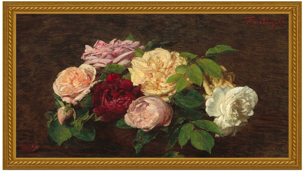 Roses de Nice on a Table | Henri Fantin-Latour Flower Painting | 2 Hour Ambient Art for Frame TV