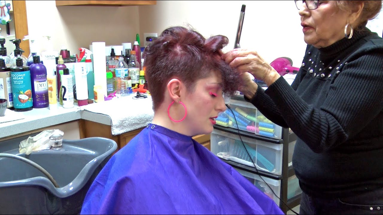 Part 4 - Kat's Hair Transformation - Barrel Curls with Hair Iron at the Beauty Salon