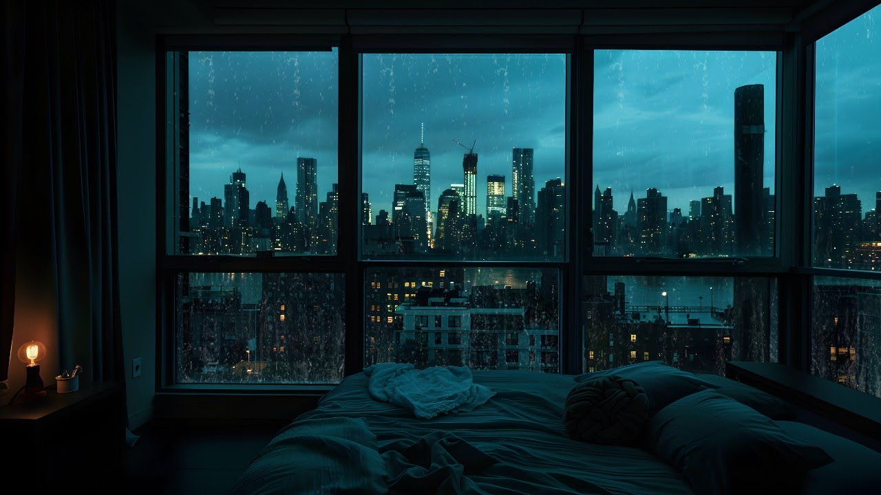 Cozy Bedroom with City Rain 🌙 8-Hour Sleep Aid for Restful Nights