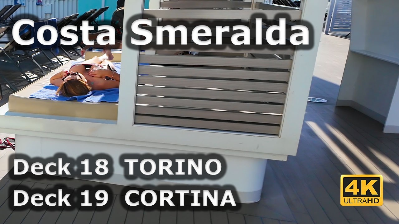 COSTA SMERALDA Deck 18 Torino & Deck 19 Sun Deck | Sky Bars, Sun Deck & Glass Bridge Tour 4k