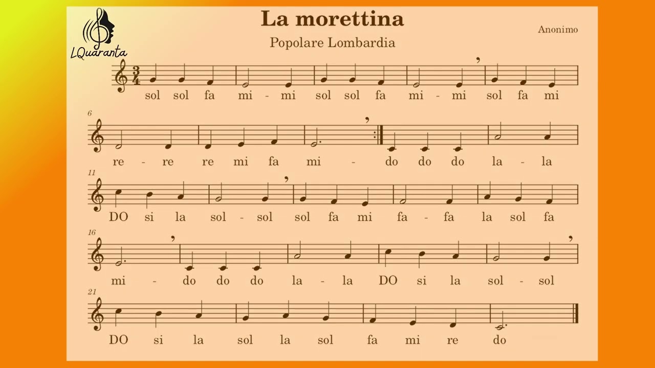 La morettina -  per flauto - video spartito con nomi delle note