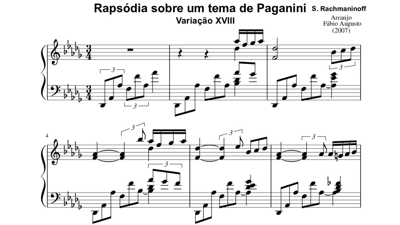 Rachmaninoff- Rapsódia sobre um tema de Paganini - Variação XVIII (com partitura)