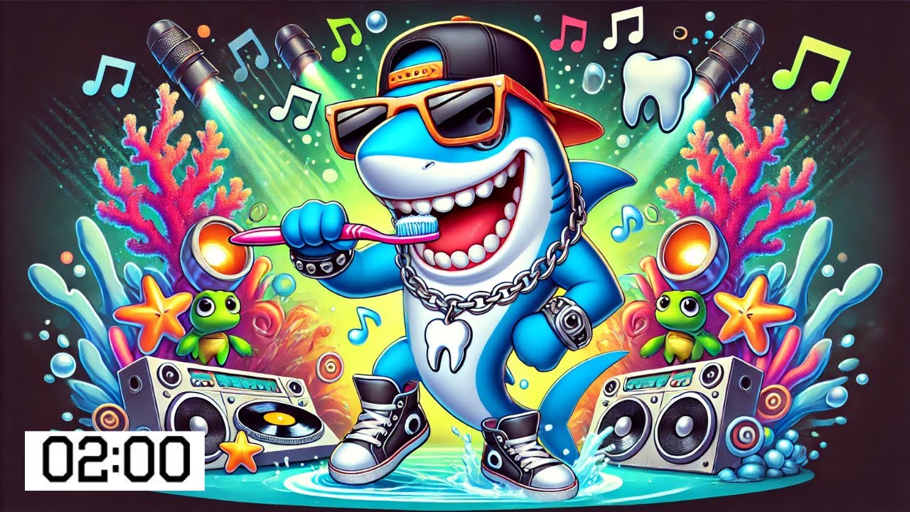 Brush Like A Shark 2 Minute Timer Toothbrush Song for Kids | Hip Hop Toothbrushing Song