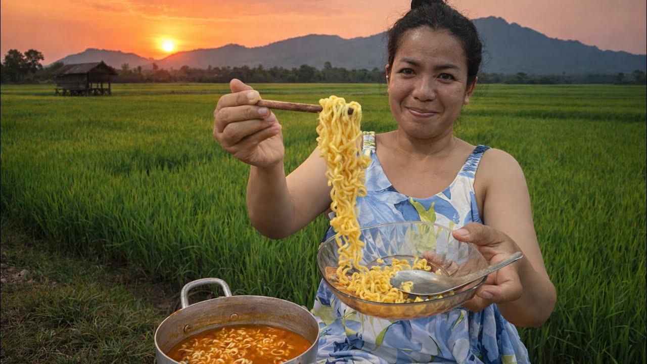 បានហូបនៅវាលស្រែឆ្ងាញ់🍲😋 Had a delicious meal in the rice fields.