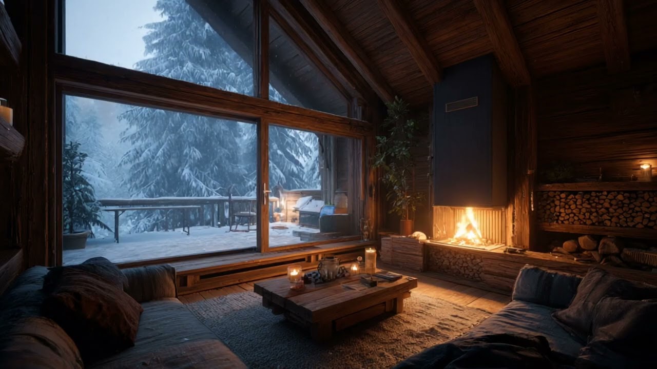 Luxury Wooden Cabin | Fireplace Sounds for Sleep (1 Hour)