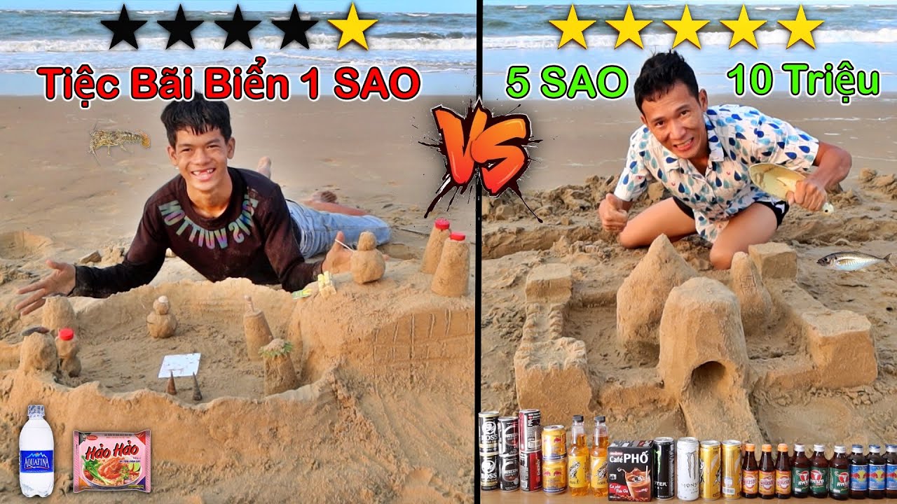 Tiệc B&atilde;i Biển 1 SAO vs 5 SAO | Tắm Biển với 100k vs Dubai 10 Triệu