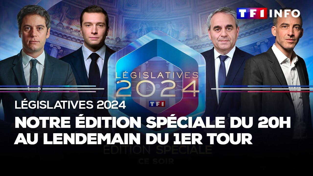 Édition spéciale législatives : J. Bardella, G. Attal, R. Glucksmann et X. Bertrand invités du 20H