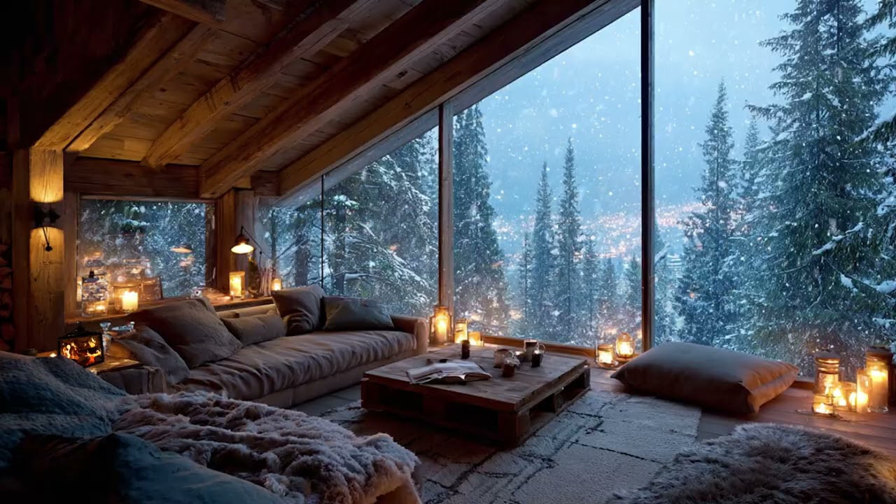 4K Winter Fireplace Ambience ❄️ Relaxing Piano & Blizzard Sounds for Focus