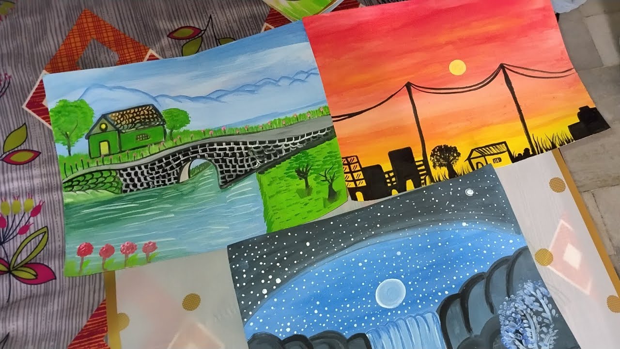Landscape painting 🖌️🎨#homescience #landscape #painting #scenery 
