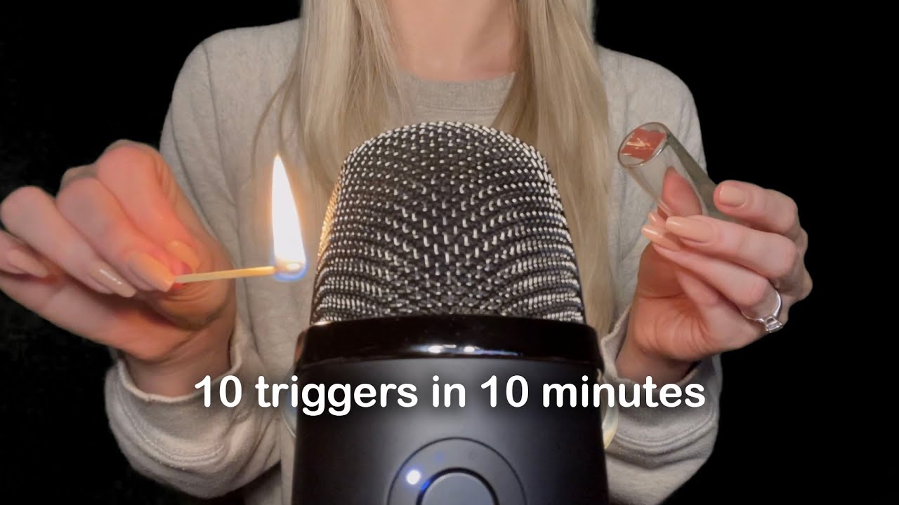 ASMR 10+ triggers in 10 minutes [no talking] (match lighting, bath bomb, ice globes, tuning forks)