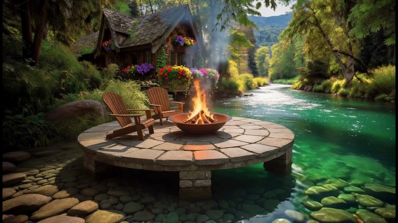 Calming Sound Of Nature | Wind Whispering Through Forest|Riverside Cabin Fireplace Ambience #nature