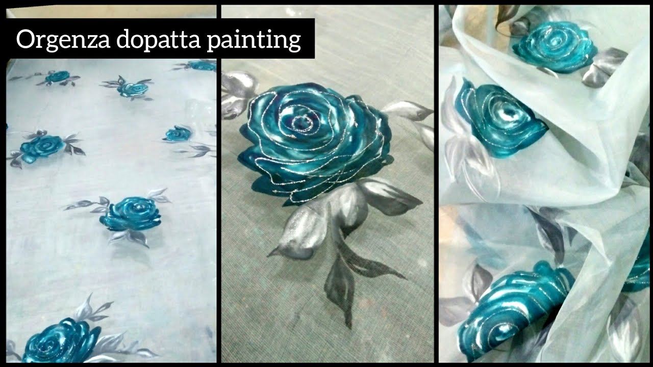Orgenza dopatta painting tutorial | Freehand fabric painting