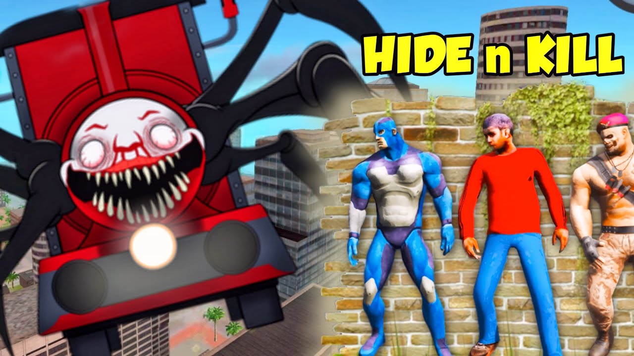 Playing Hide and Kill with Choo Choo Charles in Rope Hero Vice Town Game..