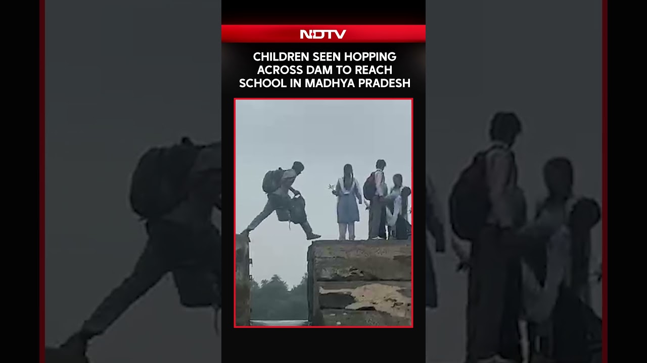 Children Seen Hopping Across Dam To Reach School In Madhya Pradesh