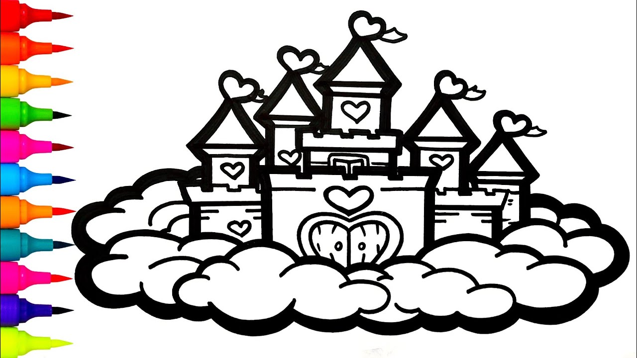 How to Draw a Cloud Castle with Hearts ☁️🏰 | Castle Drawing Step by Step Tutorial