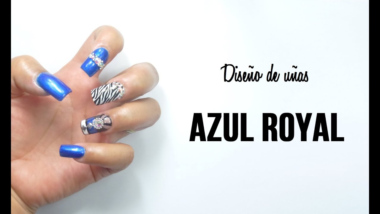 Diseño de uñas acrilicas AZUL ROYAL