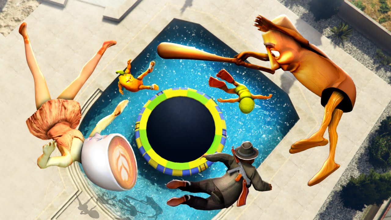 GTA 5 Ballerina Cappucina and Tralalero Tralala Band Extreme Water Trampoline Ragdolling