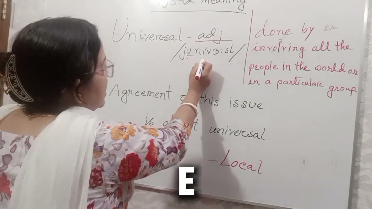 word meaning of Universal/parts of speech/IPA/make sentence/Antonym