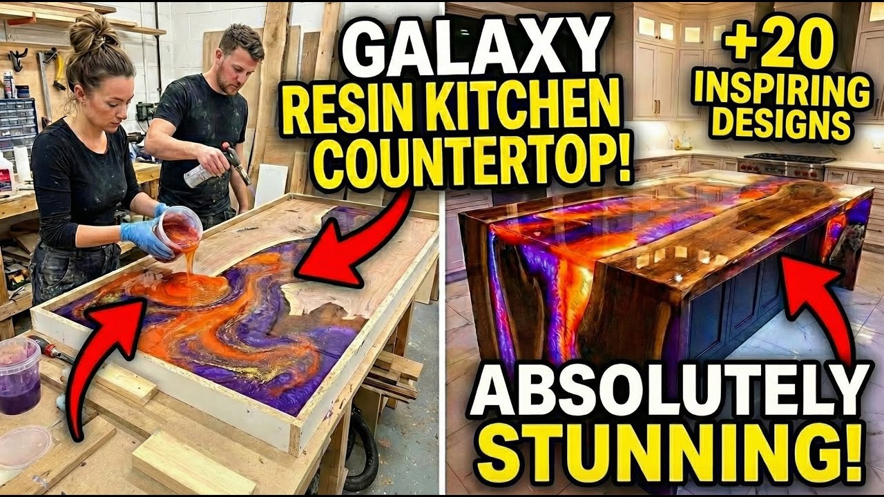 [ASMR] Transforming Wood into a Stunning Galaxy Epoxy Countertop! 🌌✨ + 20 DIY Ideas