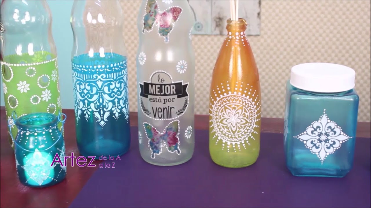 COMO APLICAR SELLOS Y STENCIL HYN SOBRE VIDRIO /RECICLA TUS FRACOS