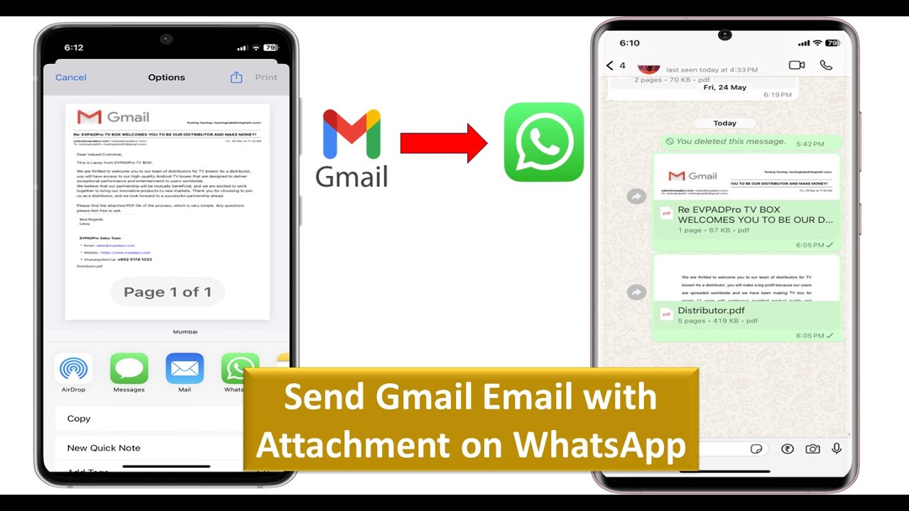Как отправить электронное письмо Gmail с вложением в WhatsApp