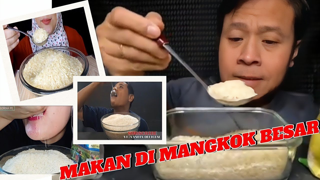 Makan di mangkok besar||asmr raw rice eating||compilation vidio eat rice