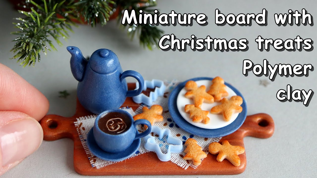 Miniature board with Christmas treats🩵polymer clay
