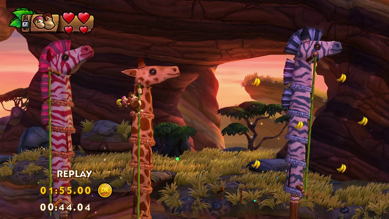 DKC Tropical Freeze - Time Attack - Grassland Groove (W3-1) (Shiny Gold Medal, 1:40.80)