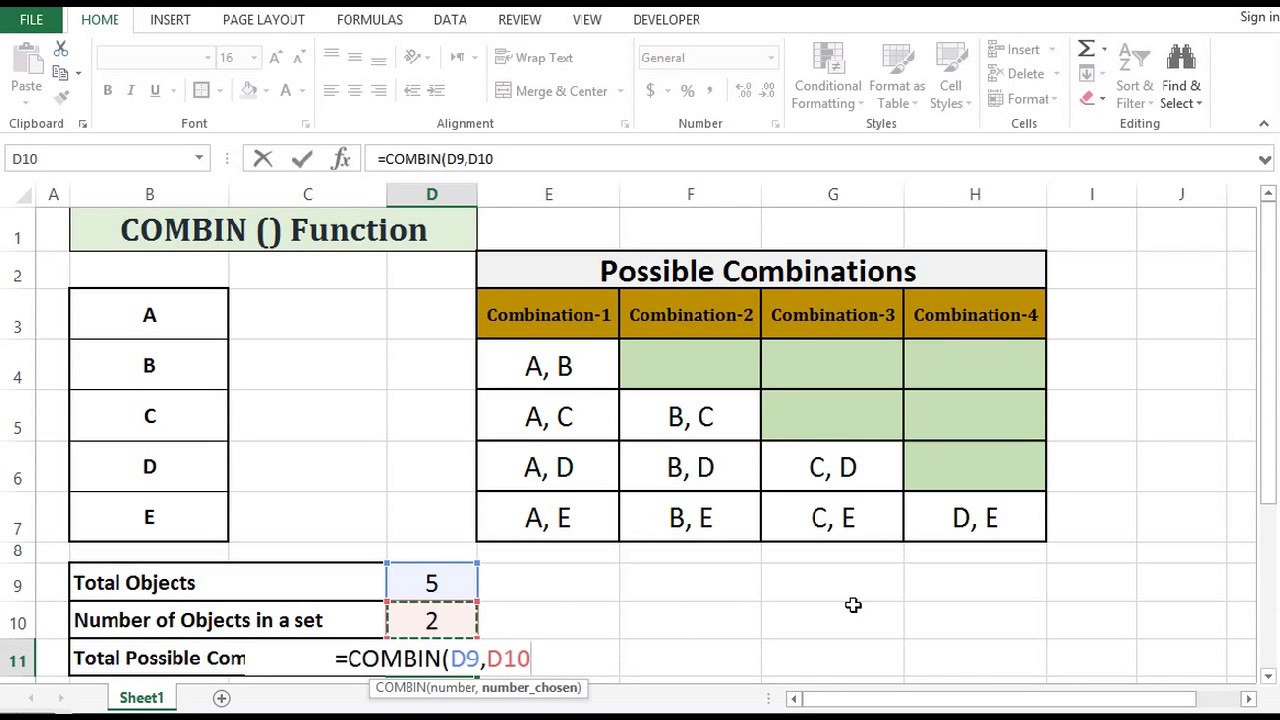 Функция COMBIN в Excel 2013 — вычисление комбинаций и перестановок — YouTube