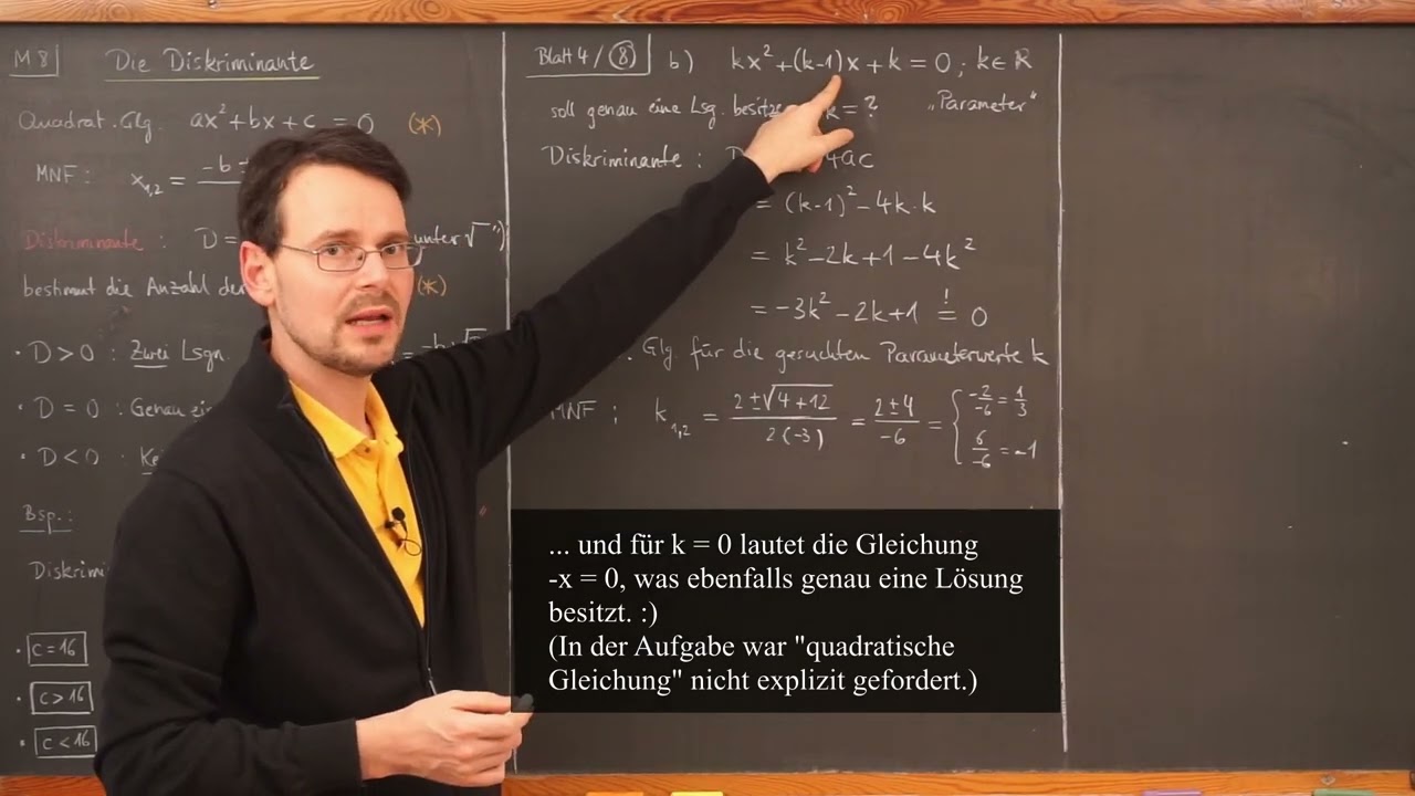 M8 / Quadratische Gleichungen: Parameteraufgabe (2)