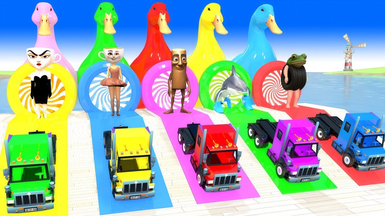 Long Slide Game With Cow Elephant Gorilla Hippopotamus Tiger - 3d Animal Game - Funny 3d Animals