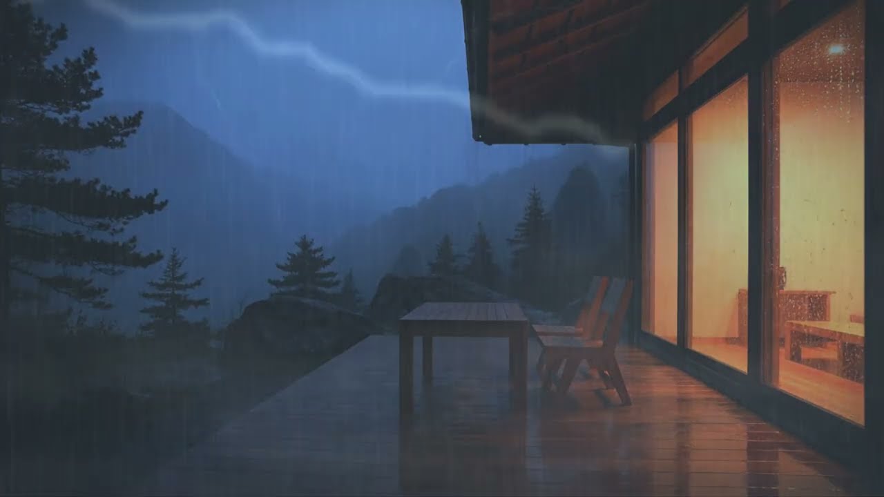 Calming Rain Sounds at a Mountain Cabin 🌧 (No Ads) | Gentle Night Rain for Deep Sleep
