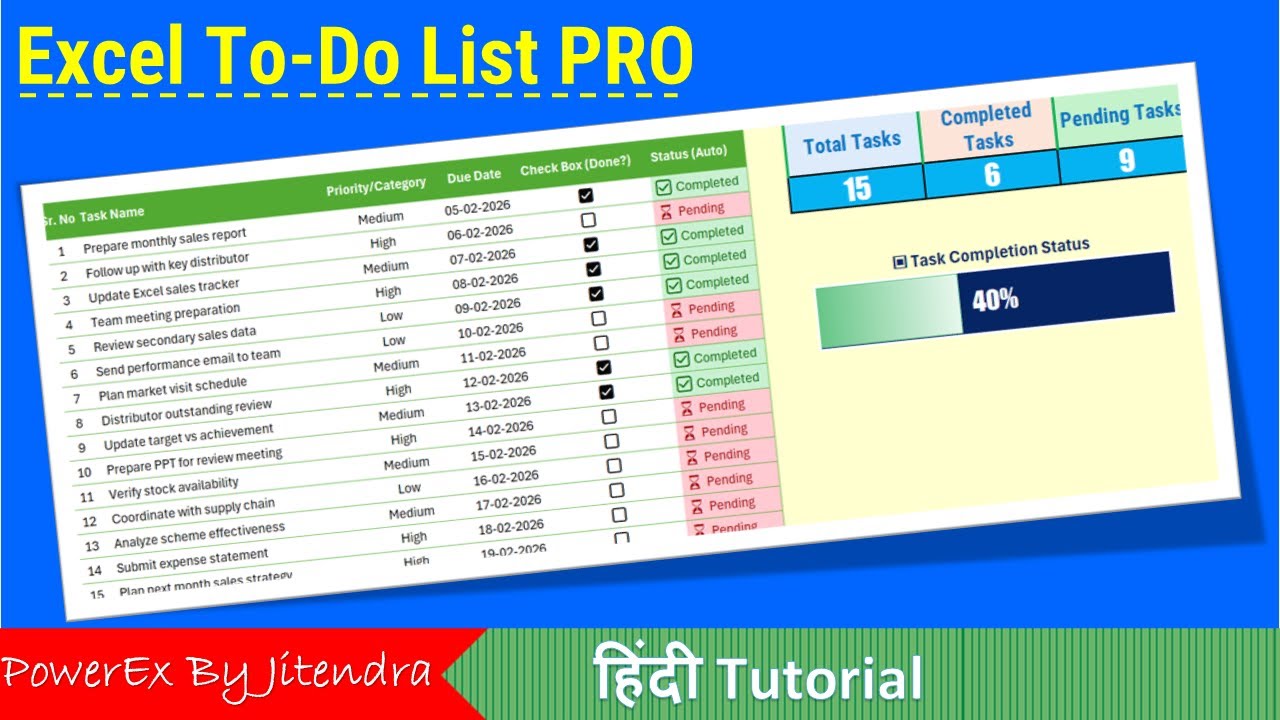 Professional Task Tracker in Excel | To Do List Dashboard with NEW Check Boxes